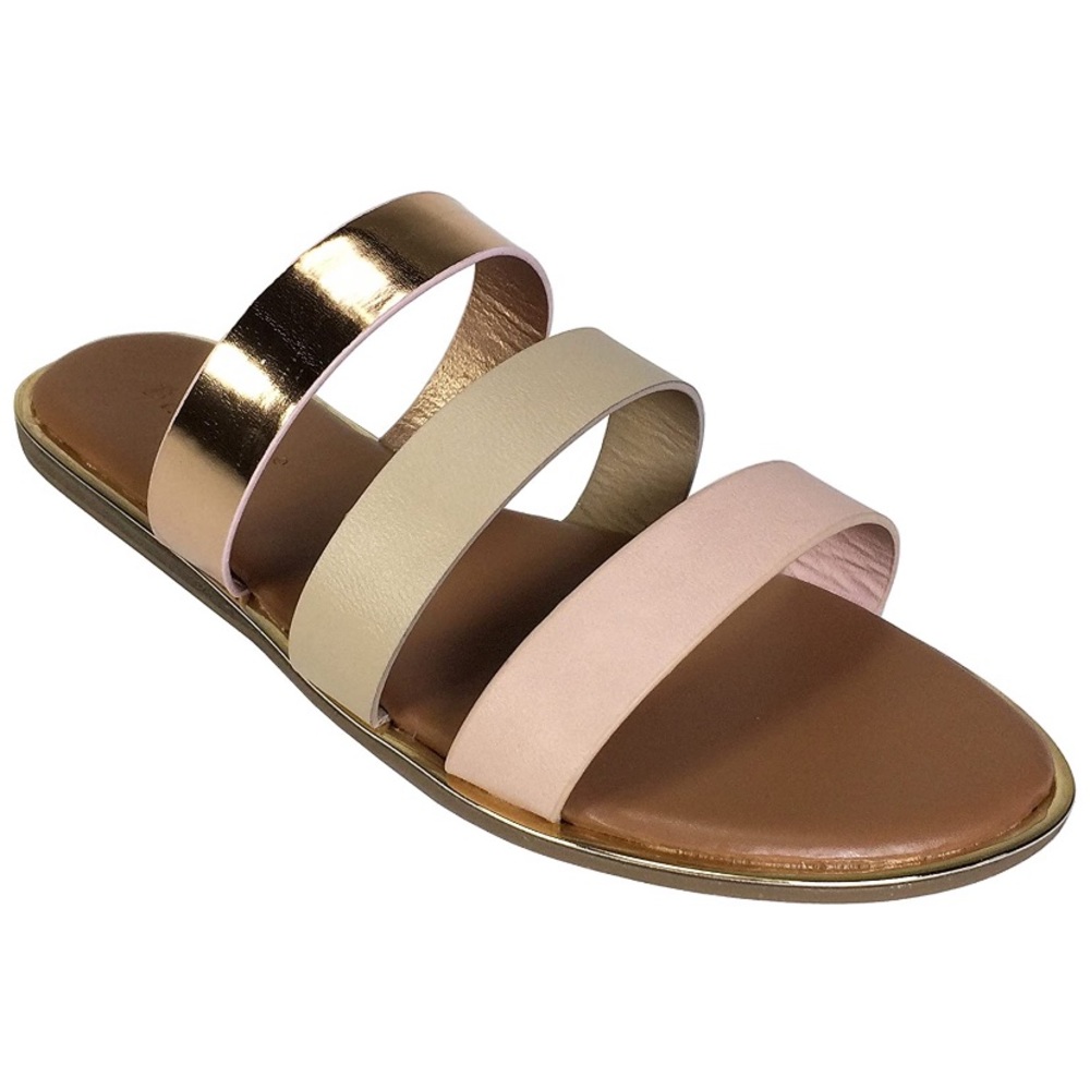 Bamboo three strap sandal slides rose gold
